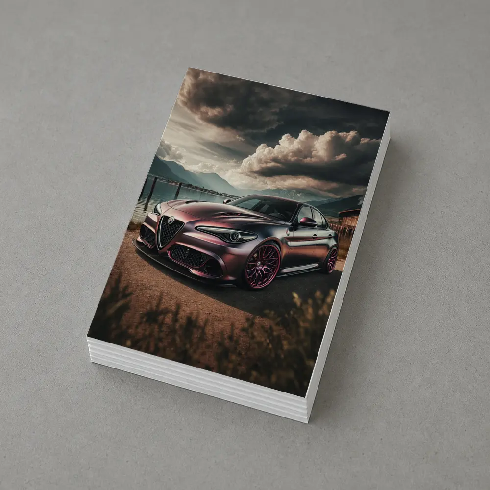 Alfa Romeo Giulia Dark Lake Mountain Scene – Postcards