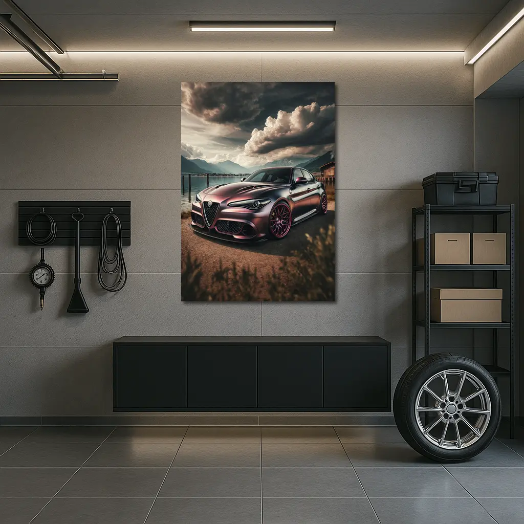 Alfa Romeo Giulia Dark Lake Mountain Scene – Wall Art