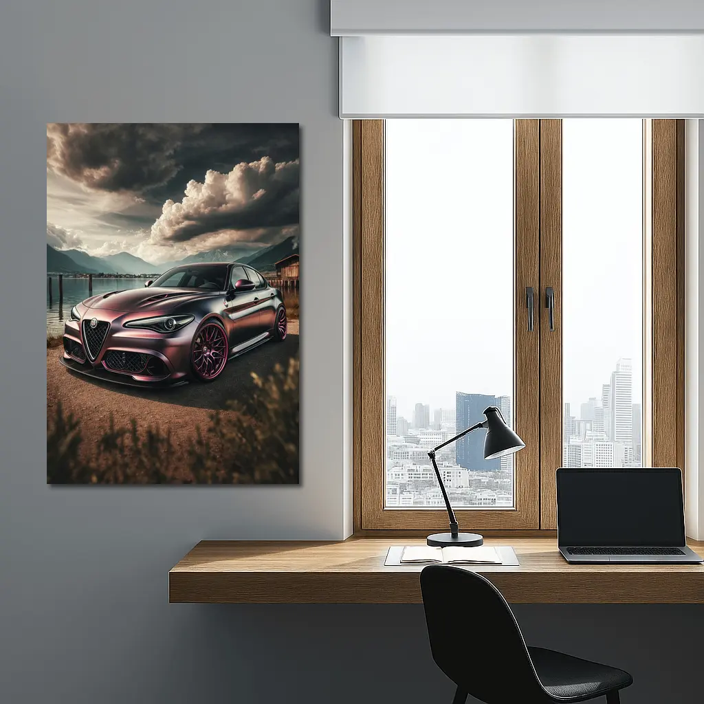 Alfa Romeo Giulia Dark Lake Mountain Scene – Wall Art