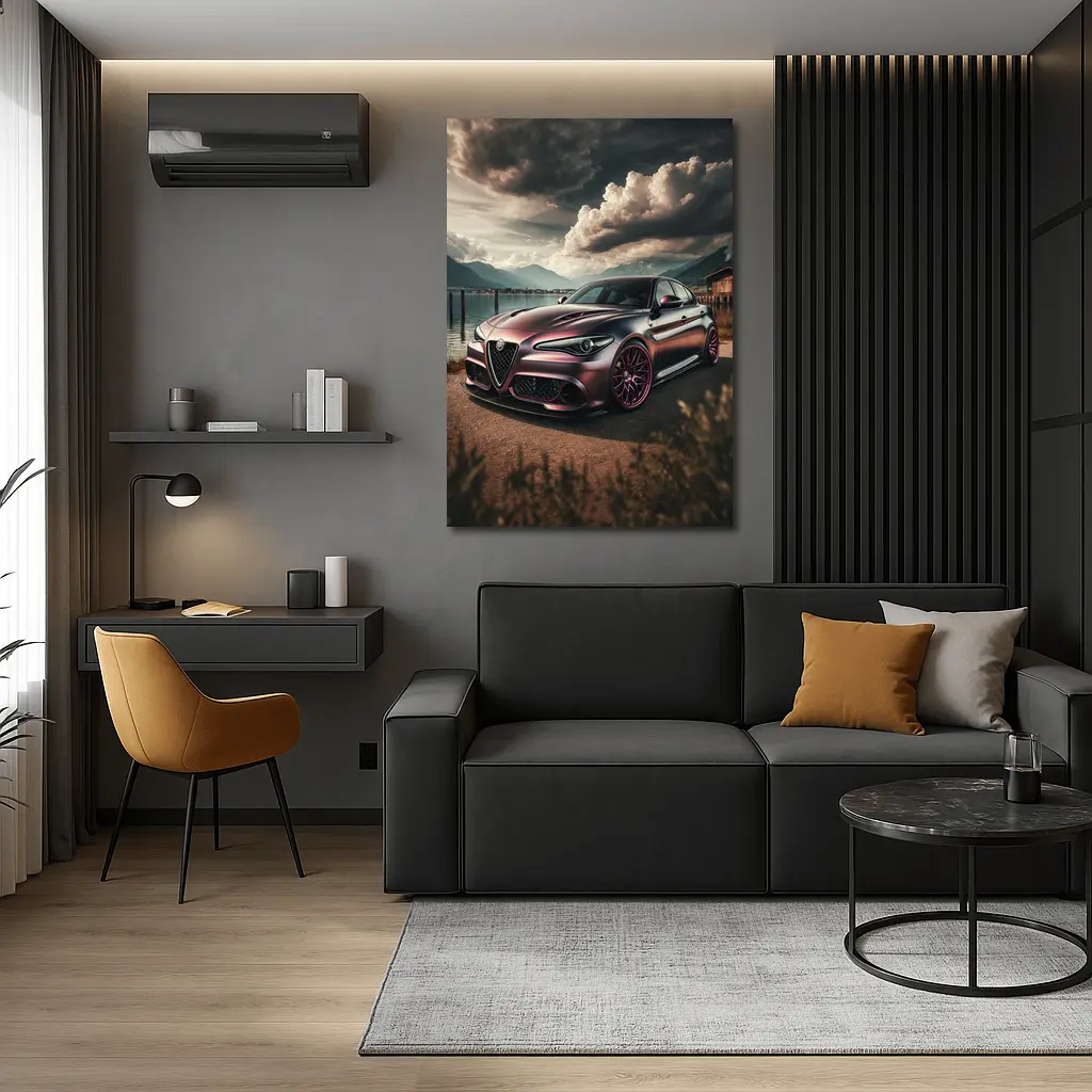 Alfa Romeo Giulia Dark Lake Mountain Scene – Wall Art