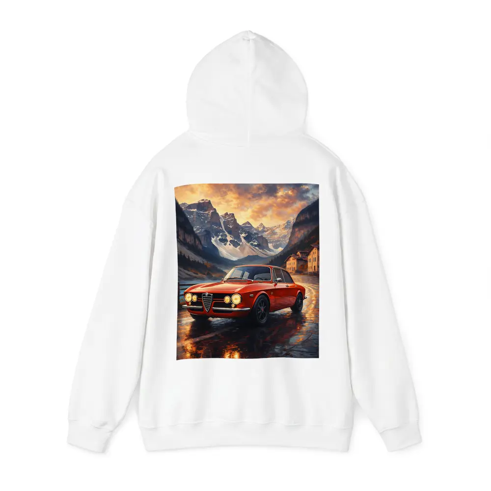 Alfa Romeo Giulia Red Mountain Sunset Scene – Hoodies