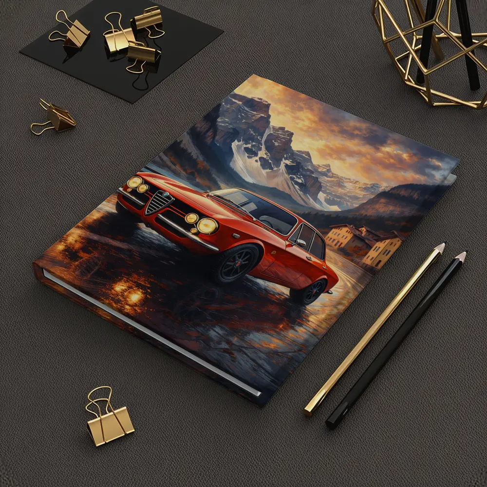 Alfa Romeo Giulia Red Mountain Sunset Scene – Notebooks