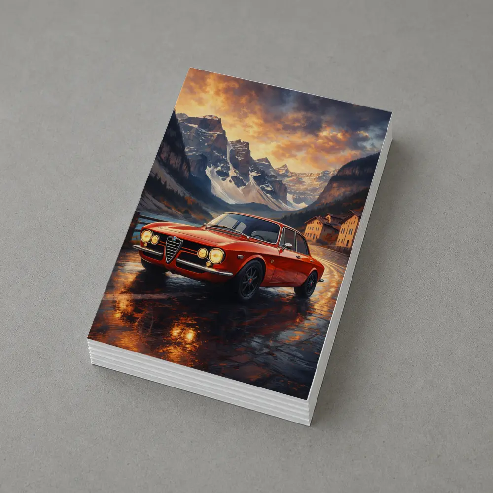 Alfa Romeo Giulia Red Mountain Sunset Scene – Postcards