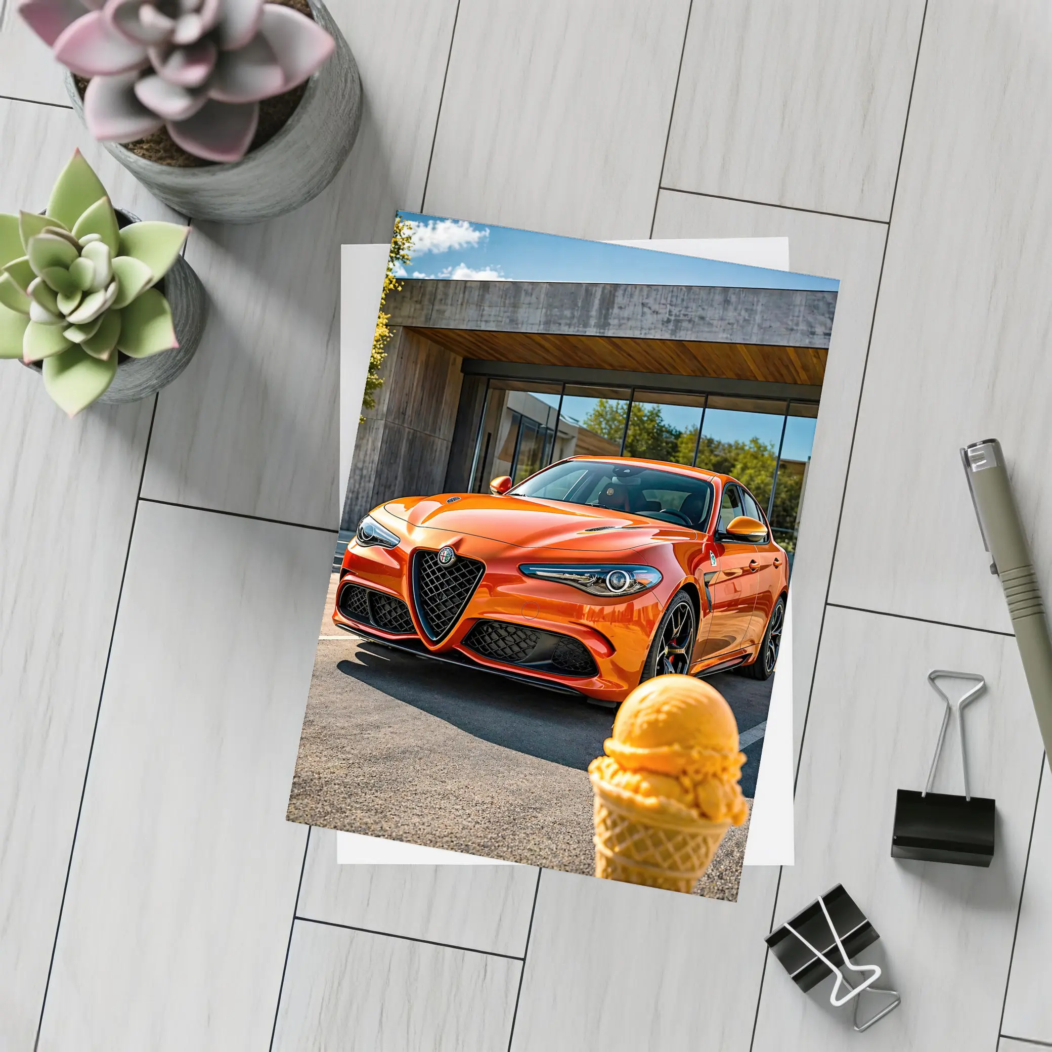 Alfa Romeo Giulia Orange Ice Cream Street – Postcards