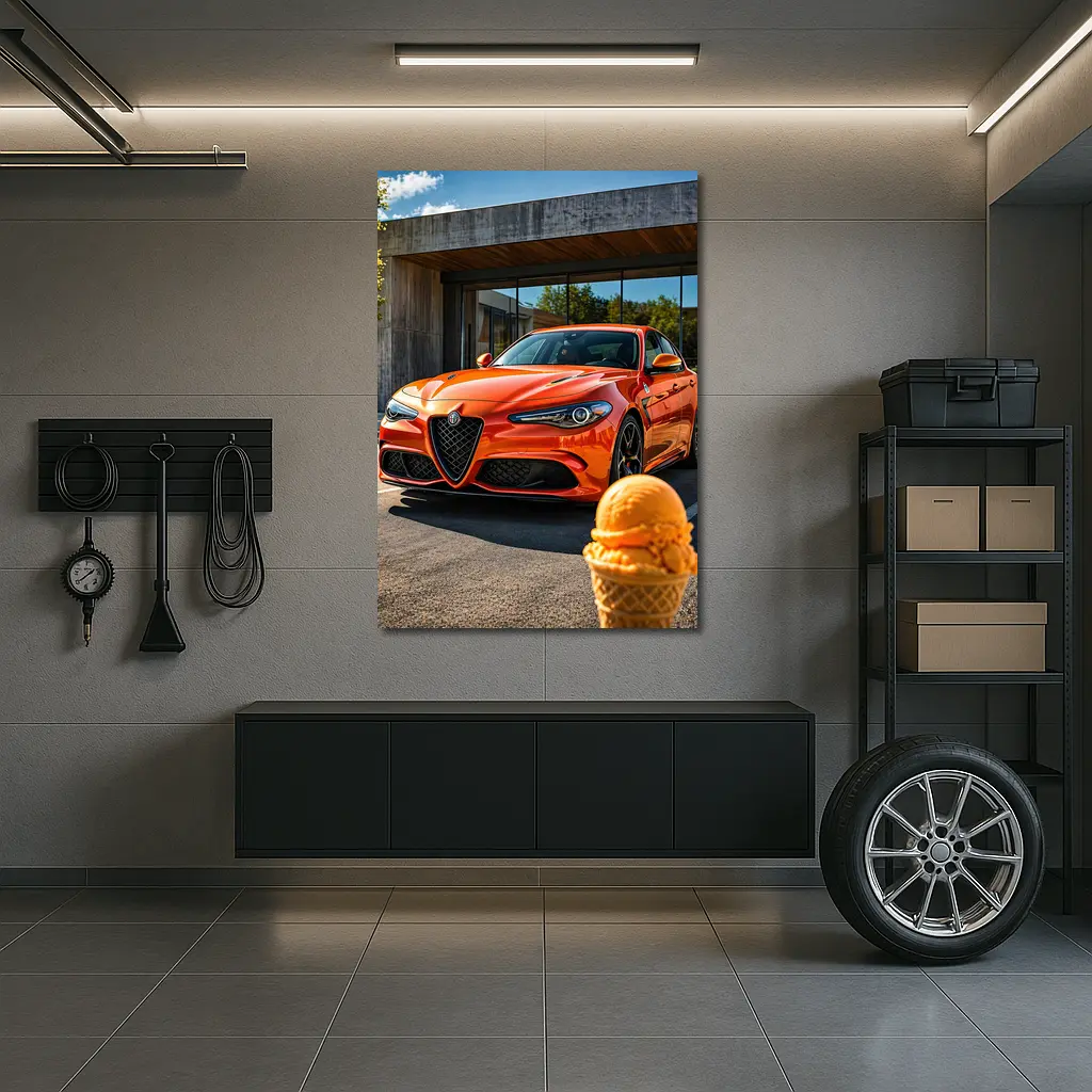 Alfa Romeo Giulia Orange Ice Cream Street – Wall Art