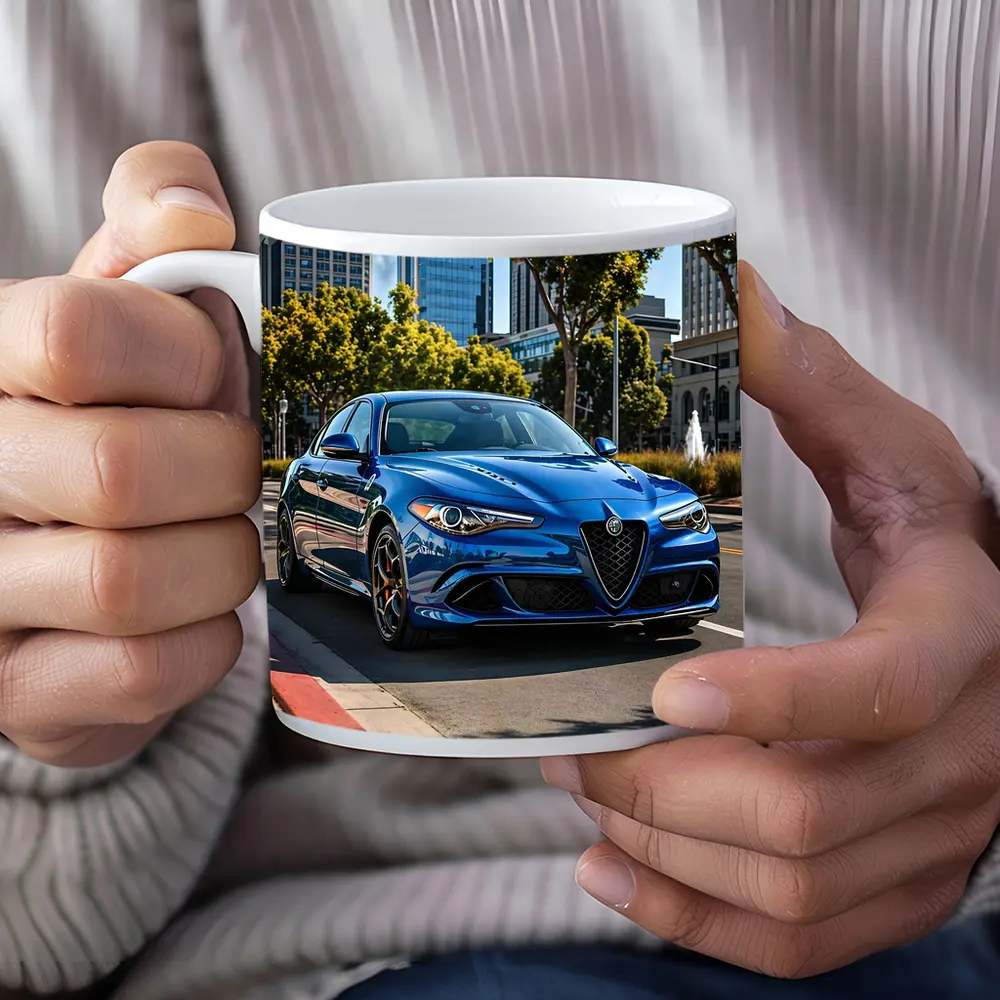 Alfa Romeo Giulia Blue City Street Shot – Mugs