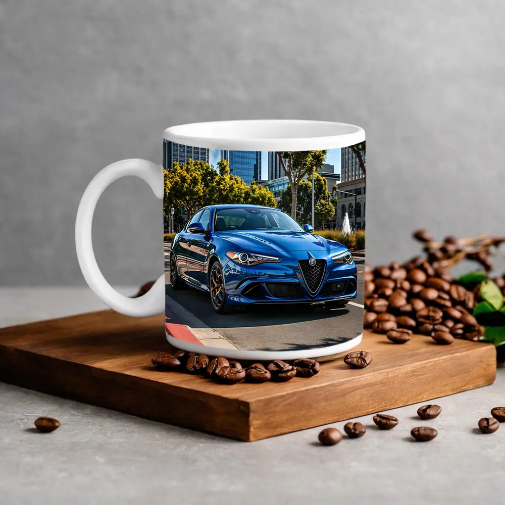 Alfa Romeo Giulia Blue City Street Shot – Mugs