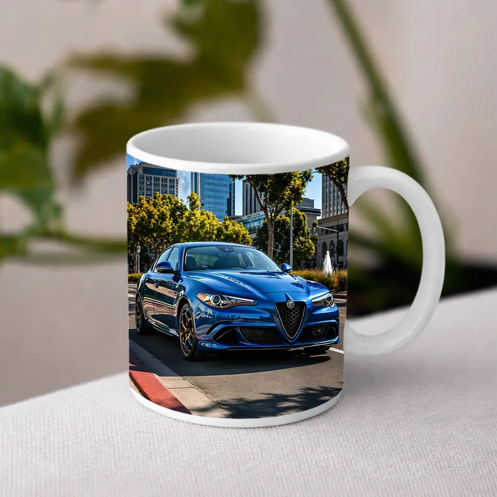Alfa Romeo Giulia Blue City Street Shot – Mugs