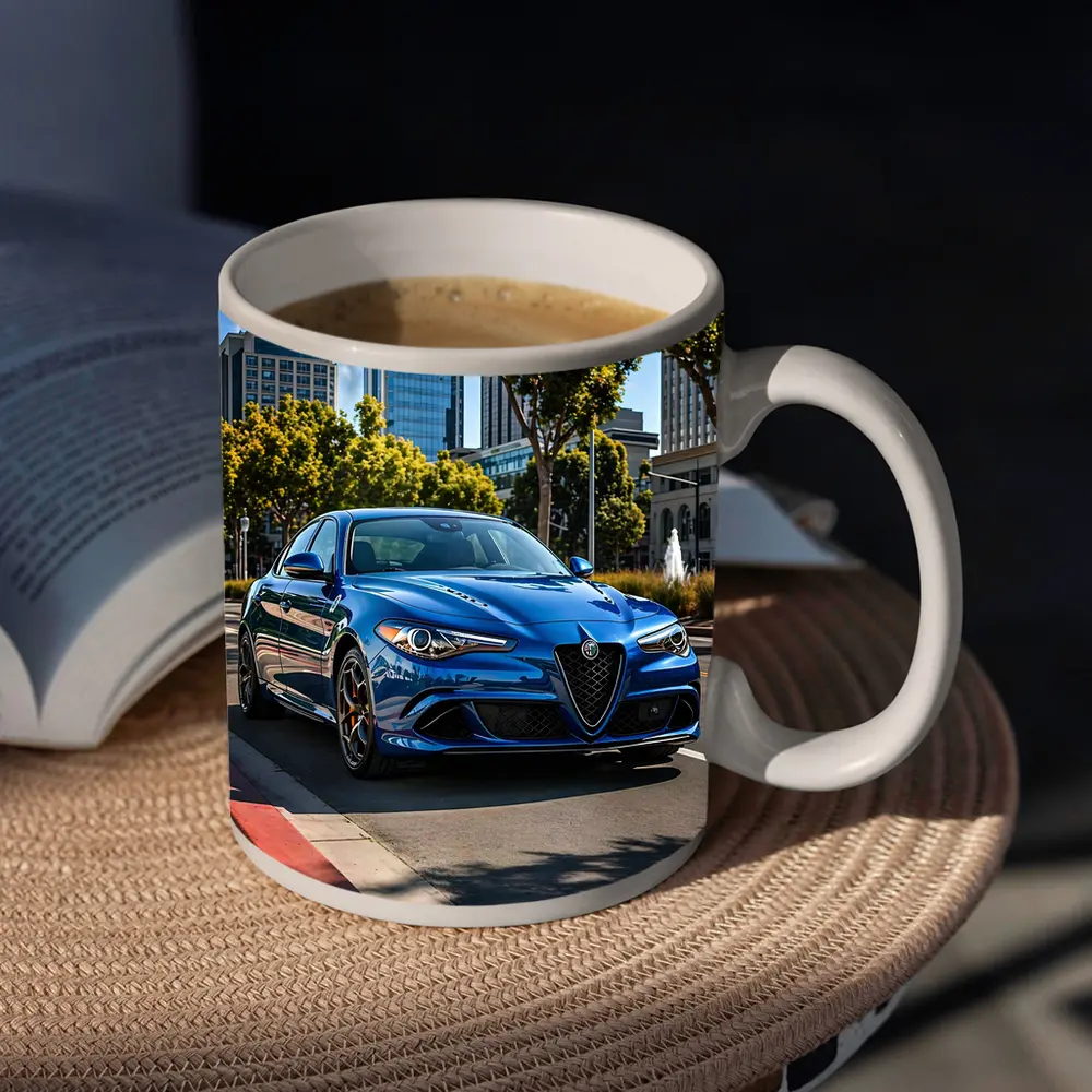 Alfa Romeo Giulia Blue City Street Shot – Mugs