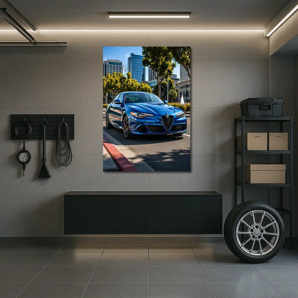 Alfa Romeo Giulia Blue City Street Shot – Wall Art