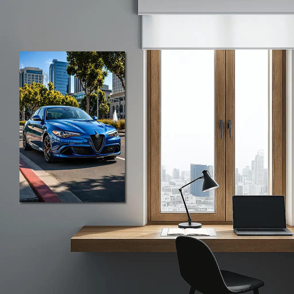 Alfa Romeo Giulia Blue City Street Shot – Wall Art