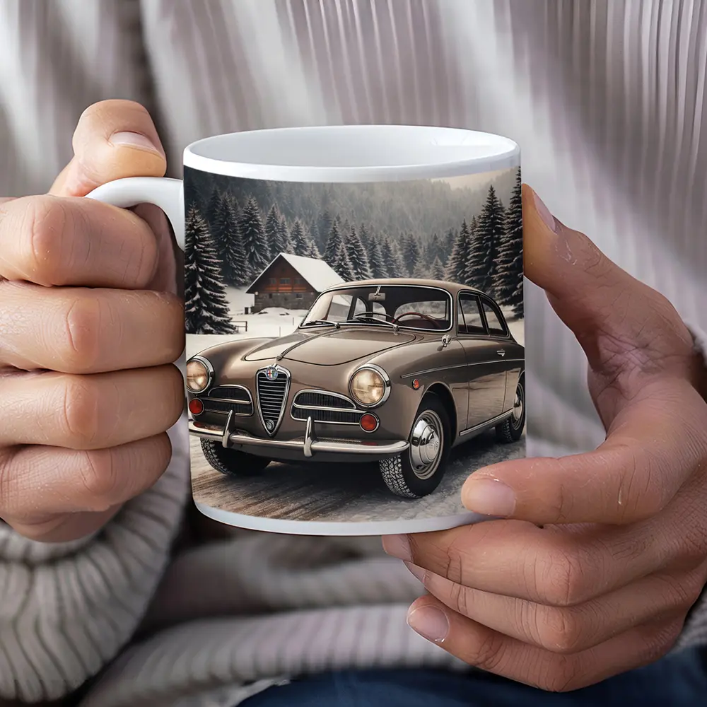 Alfa Romeo Classic Car Snowy Winter Forest – Mugs