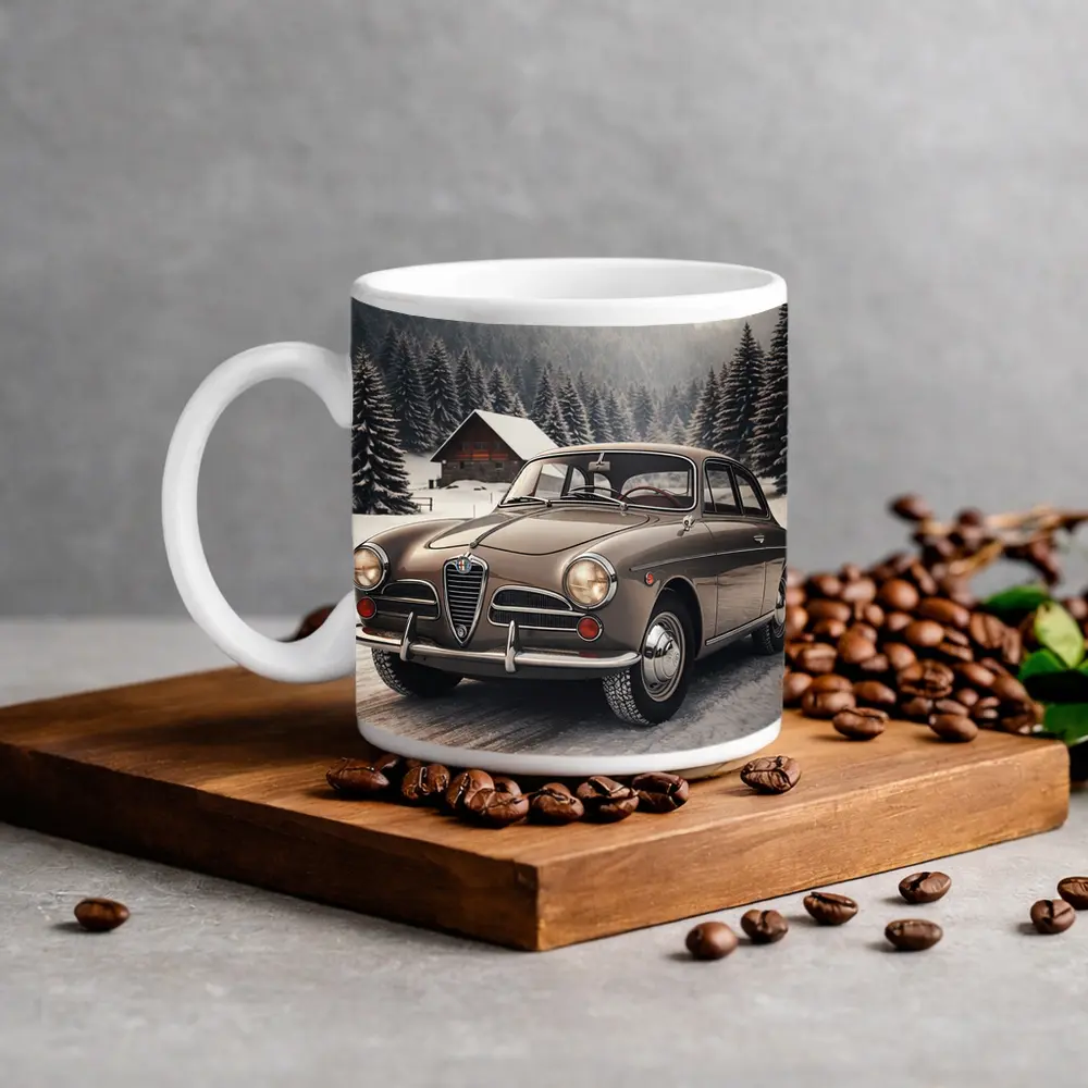 Alfa Romeo Classic Car Snowy Winter Forest – Mugs