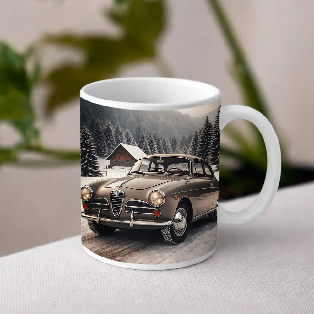 Alfa Romeo Classic Car Snowy Winter Forest – Mugs