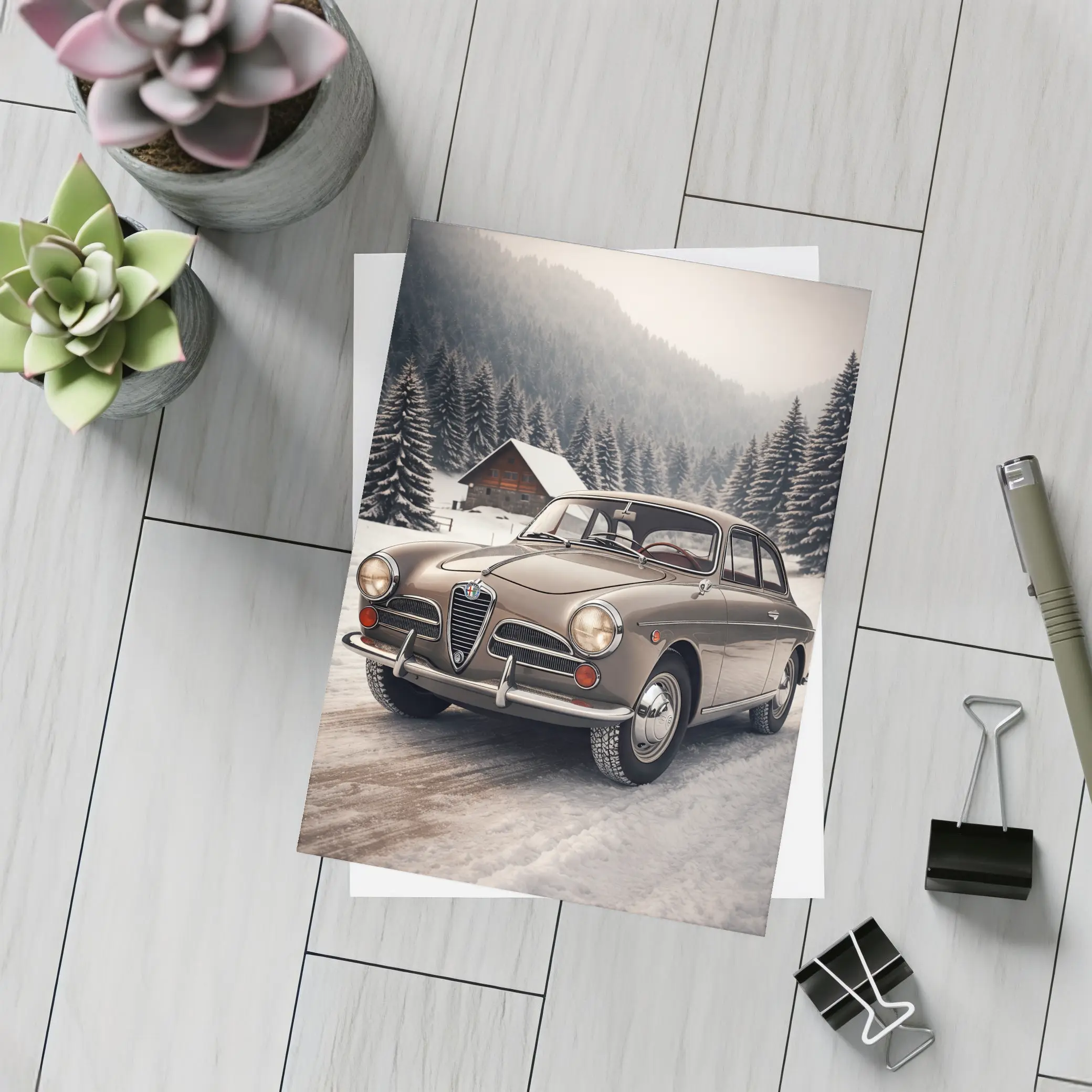 Alfa Romeo Classic Car Snowy Winter Forest – Postcards