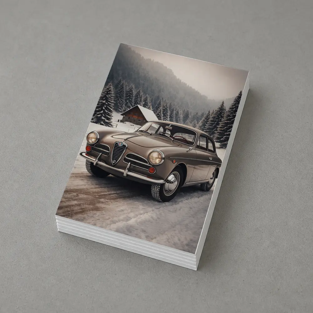 Alfa Romeo Classic Car Snowy Winter Forest – Postcards