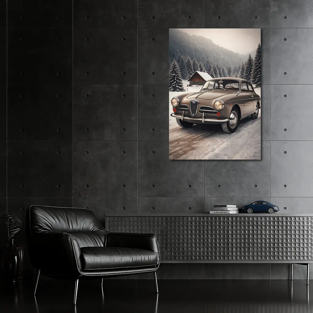 Alfa Romeo Classic Car Snowy Winter Forest – Wall Art