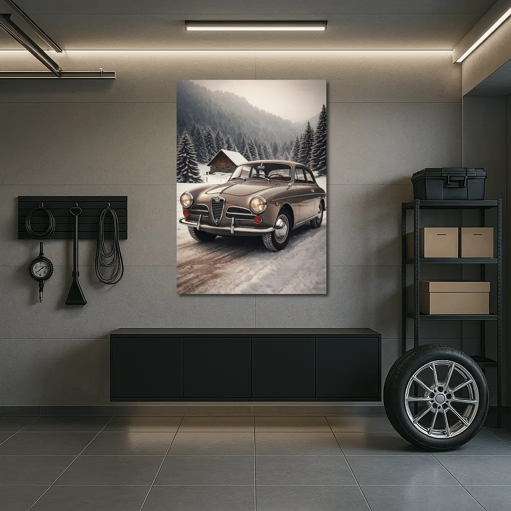Alfa Romeo Classic Car Snowy Winter Forest – Wall Art