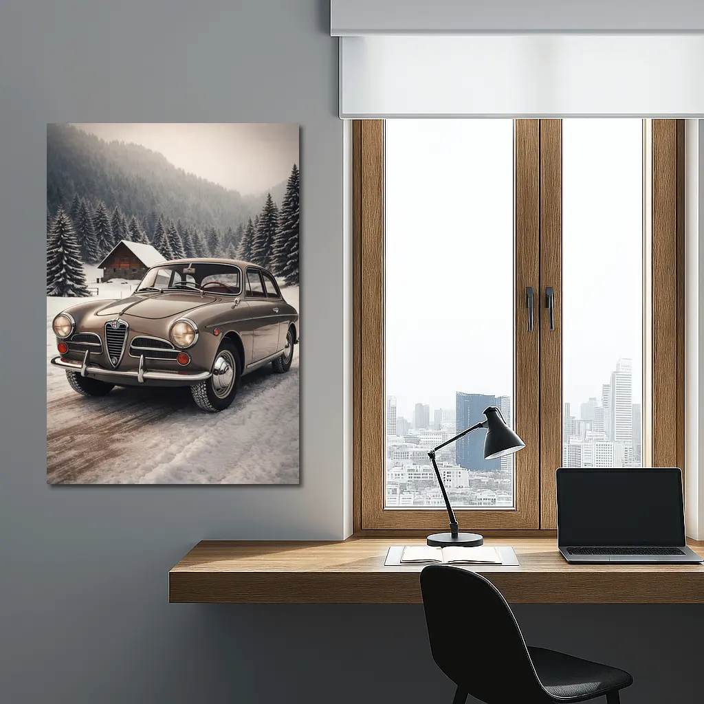 Alfa Romeo Classic Car Snowy Winter Forest – Wall Art