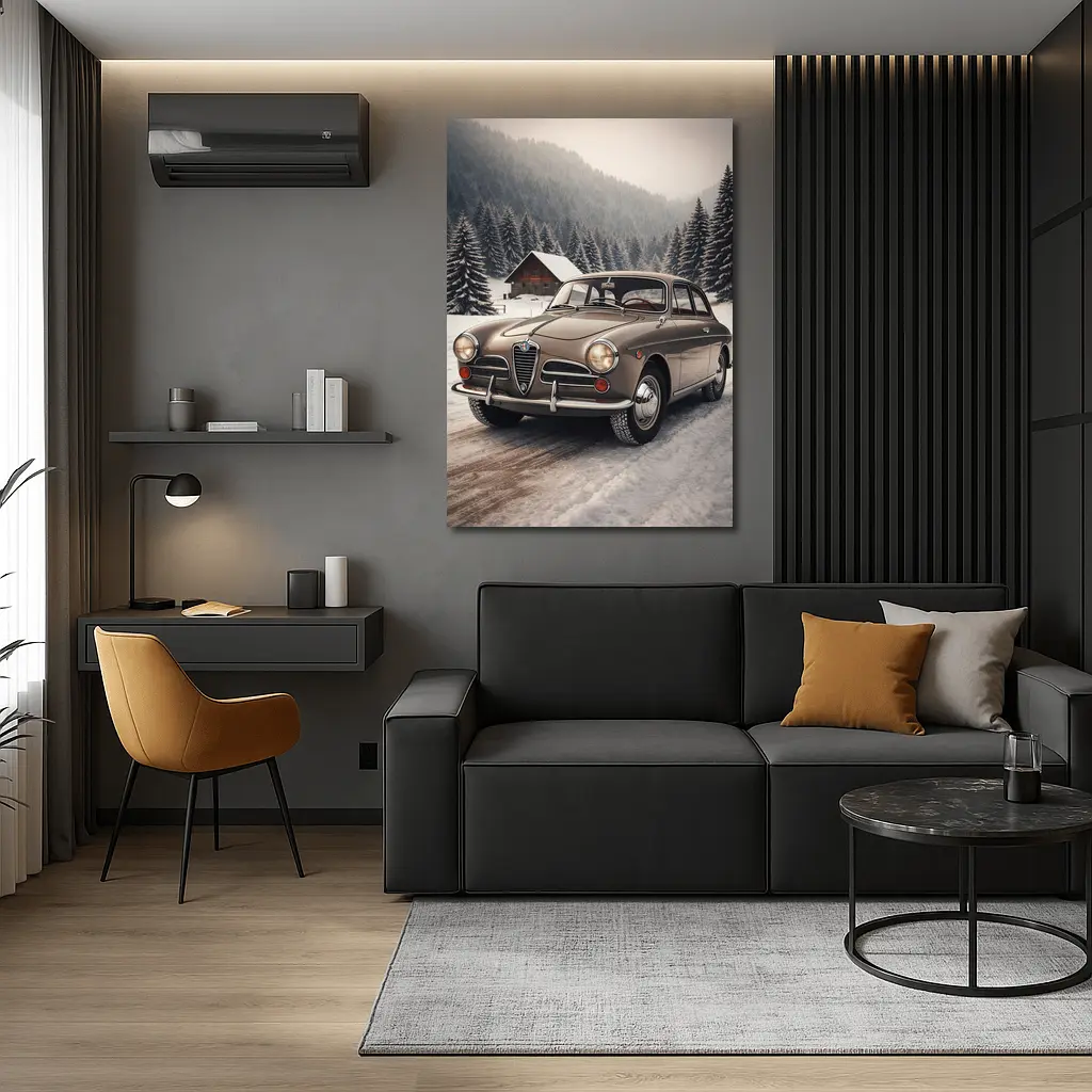 Alfa Romeo Classic Car Snowy Winter Forest – Wall Art