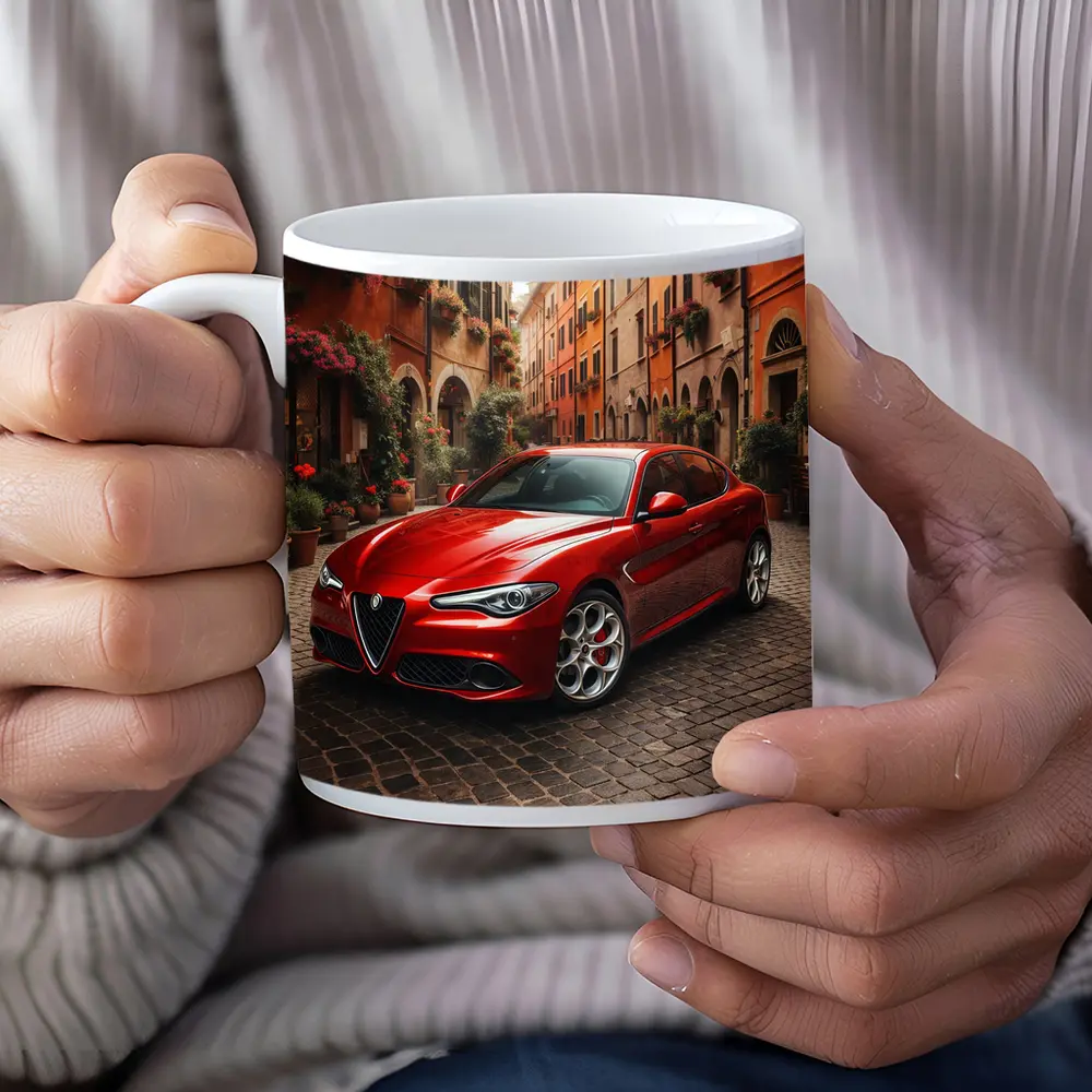 Alfa Romeo Giulia Red Italian Cobblestone Street – Mugs