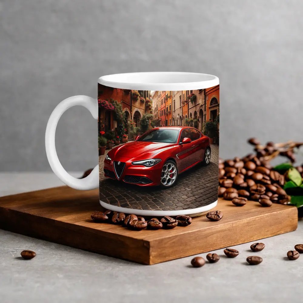 Alfa Romeo Giulia Red Italian Cobblestone Street – Mugs