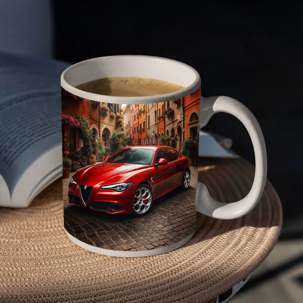 Alfa Romeo Giulia Red Italian Cobblestone Street – Mugs