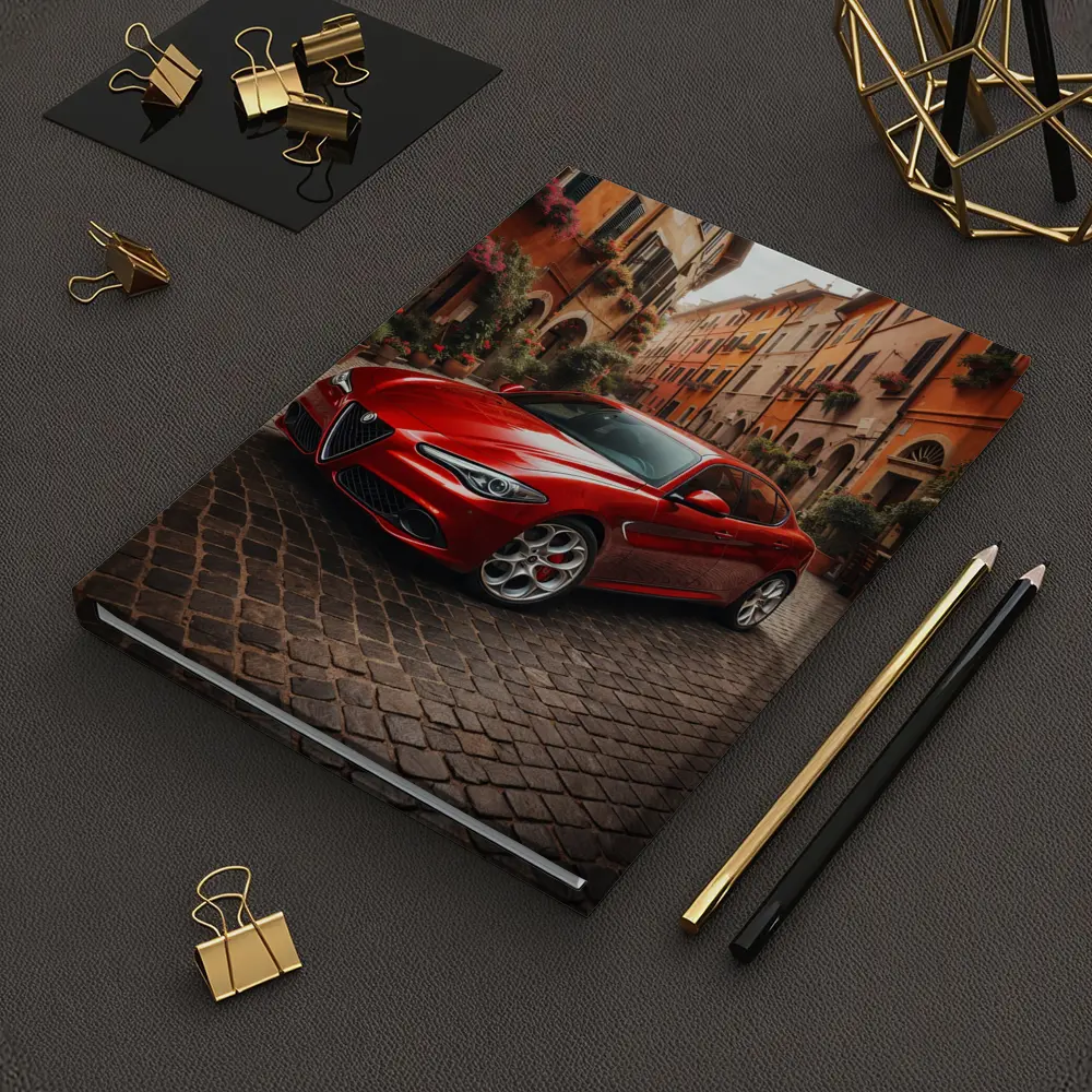 Alfa Romeo Giulia Red Italian Cobblestone Street – Notebooks