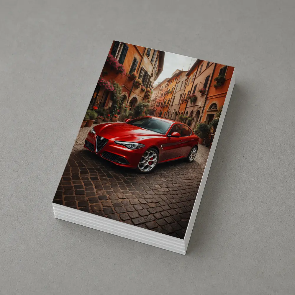 Alfa Romeo Giulia Red Italian Cobblestone Street – Postcards