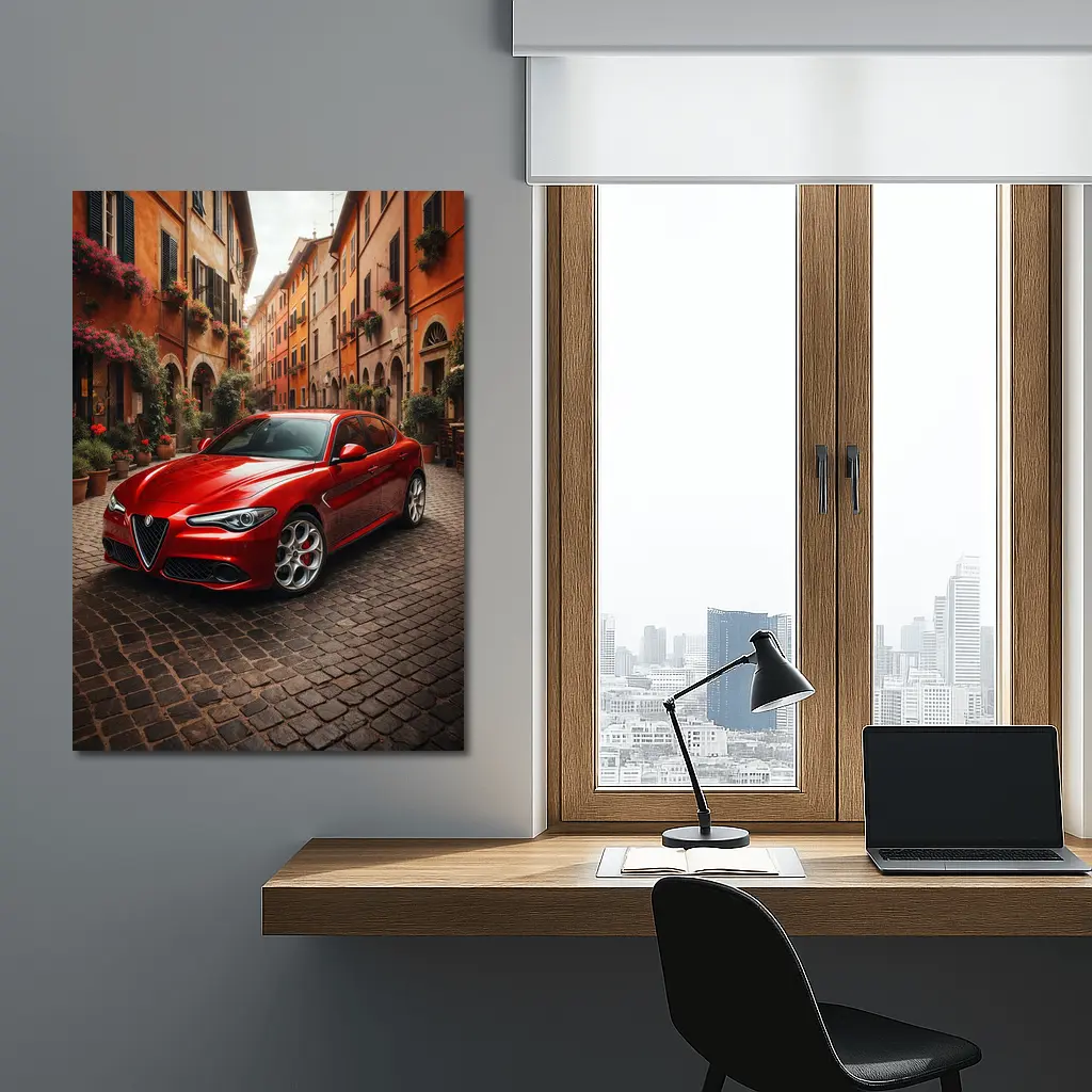 Alfa Romeo Giulia Red Italian Cobblestone Street – Wall Art