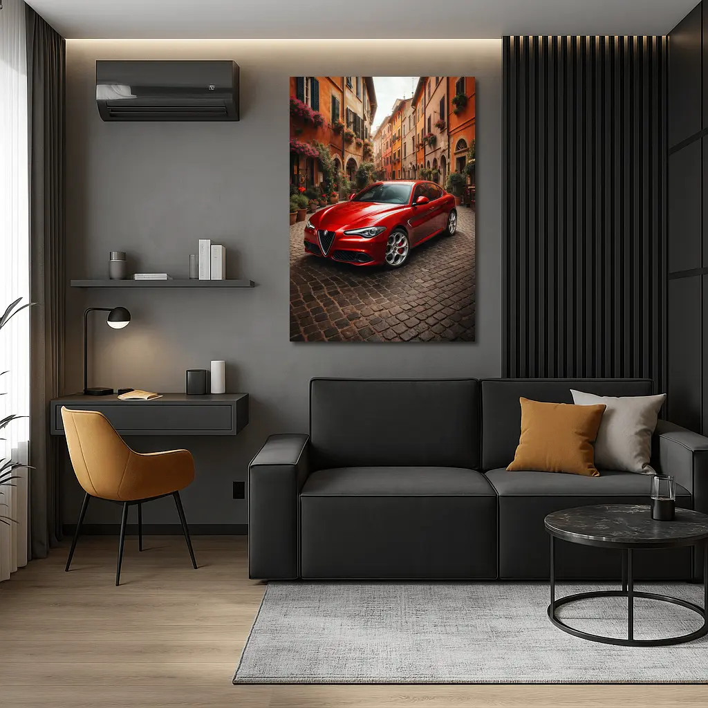 Alfa Romeo Giulia Red Italian Cobblestone Street – Wall Art