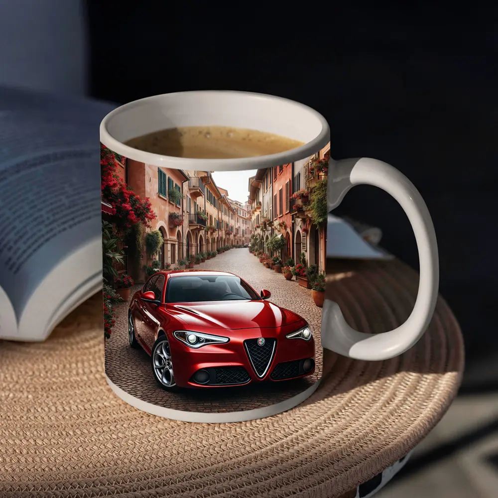Alfa Romeo Giulia Red Italian Cobblestone Street – Mugs