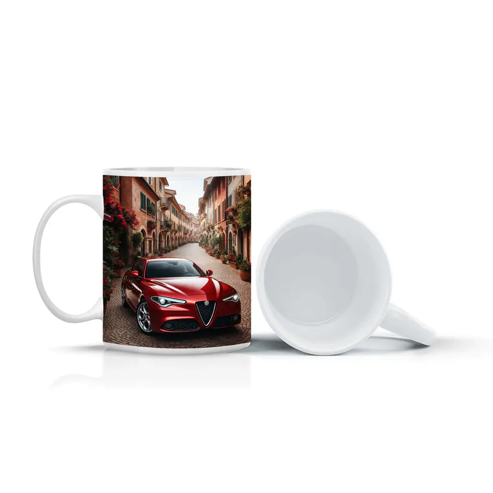Alfa Romeo Giulia Red Italian Cobblestone Street – Mugs