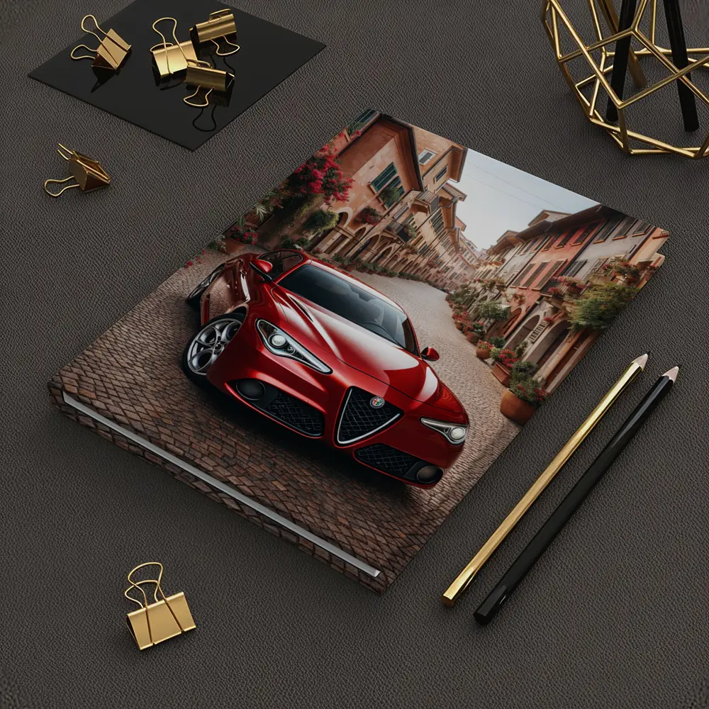 Alfa Romeo Giulia Red Italian Cobblestone Street – Notebooks