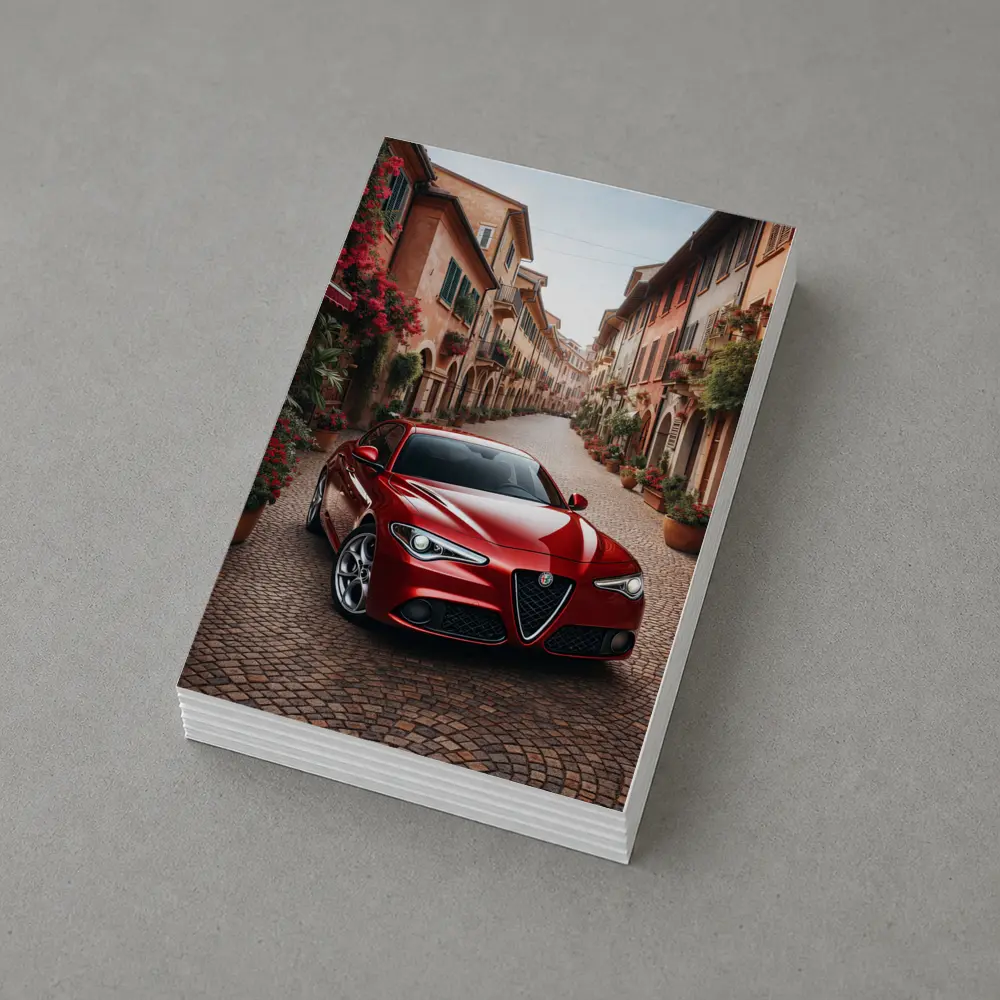 Alfa Romeo Giulia Red Italian Cobblestone Street – Postcards