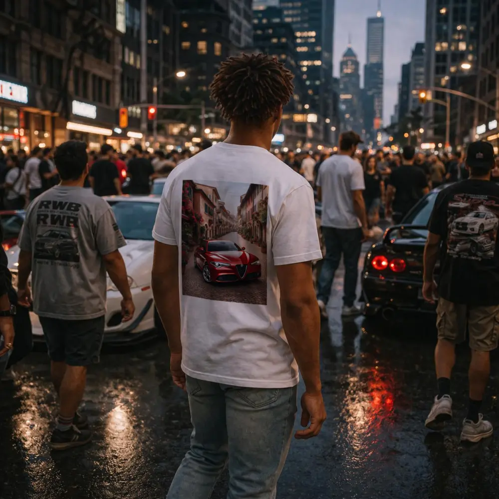 Alfa Romeo Giulia Red Italian Cobblestone Street – T-Shirts
