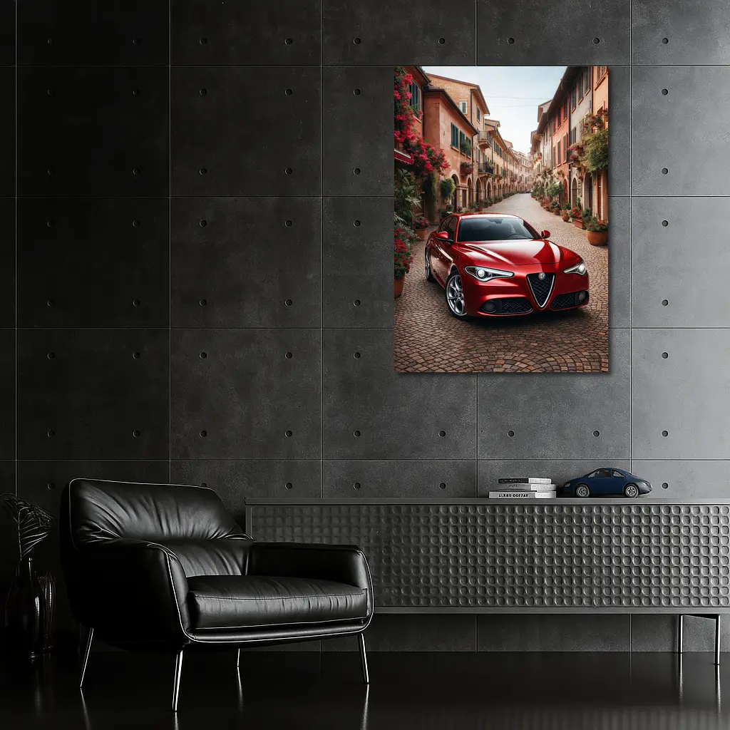 Alfa Romeo Giulia Red Italian Cobblestone Street – Wall Art