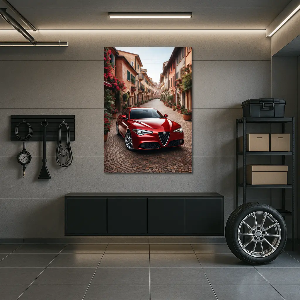 Alfa Romeo Giulia Red Italian Cobblestone Street – Wall Art