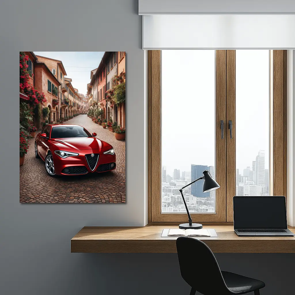 Alfa Romeo Giulia Red Italian Cobblestone Street – Wall Art