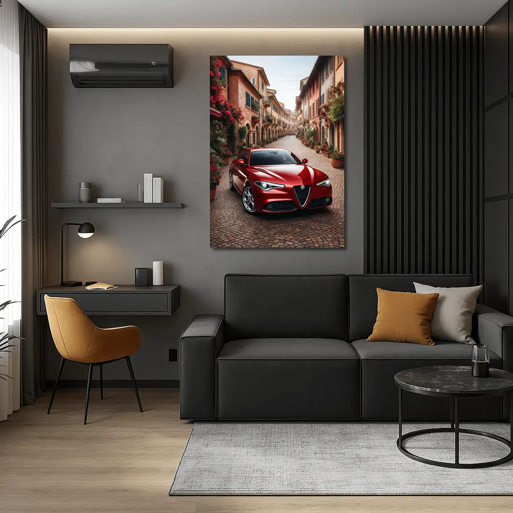 Alfa Romeo Giulia Red Italian Cobblestone Street – Wall Art