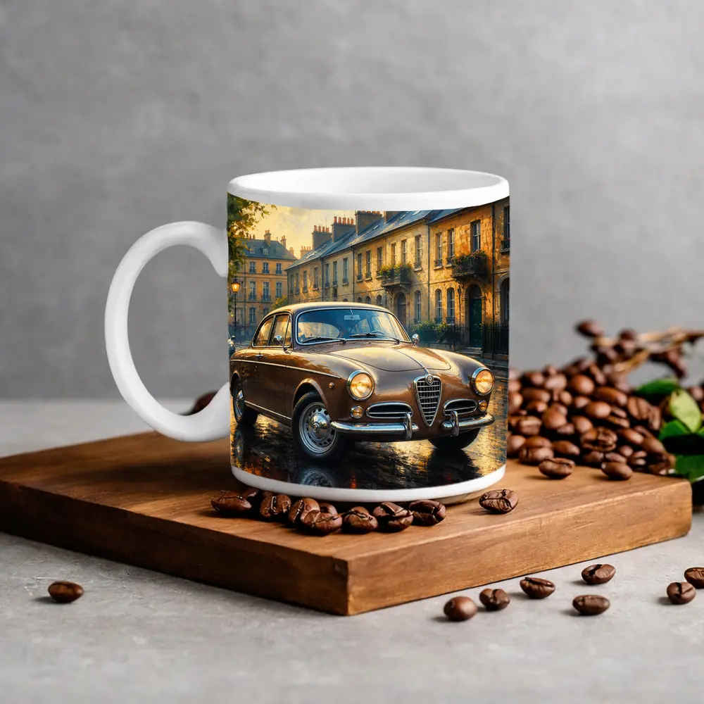 Alfa Romeo Giulietta Classic Wet Street Scene – Mugs
