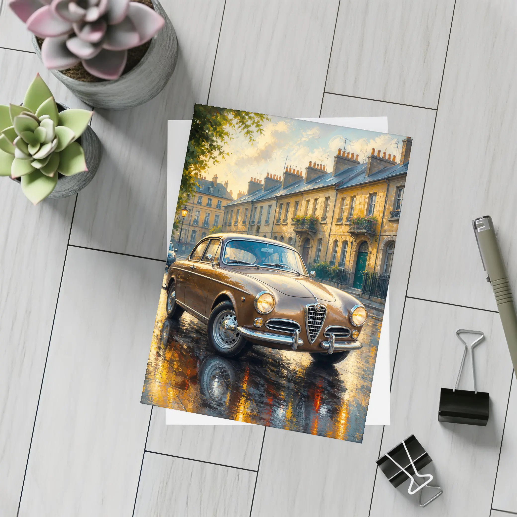 Alfa Romeo Giulietta Classic Wet Street Scene – Postcards