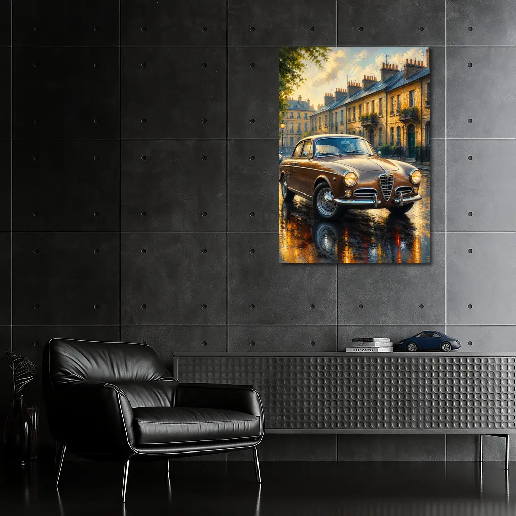 Alfa Romeo Giulietta Classic Wet Street Scene – Wall Art