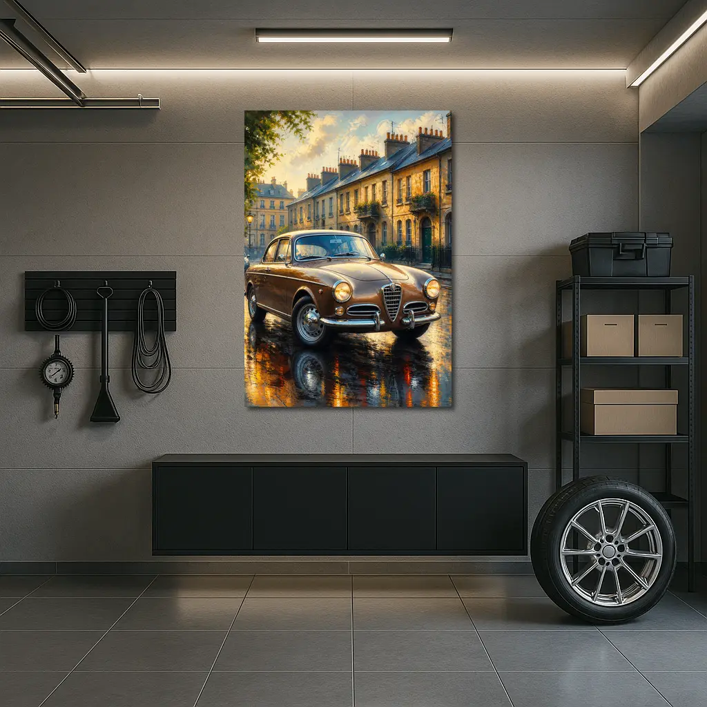 Alfa Romeo Giulietta Classic Wet Street Scene – Wall Art