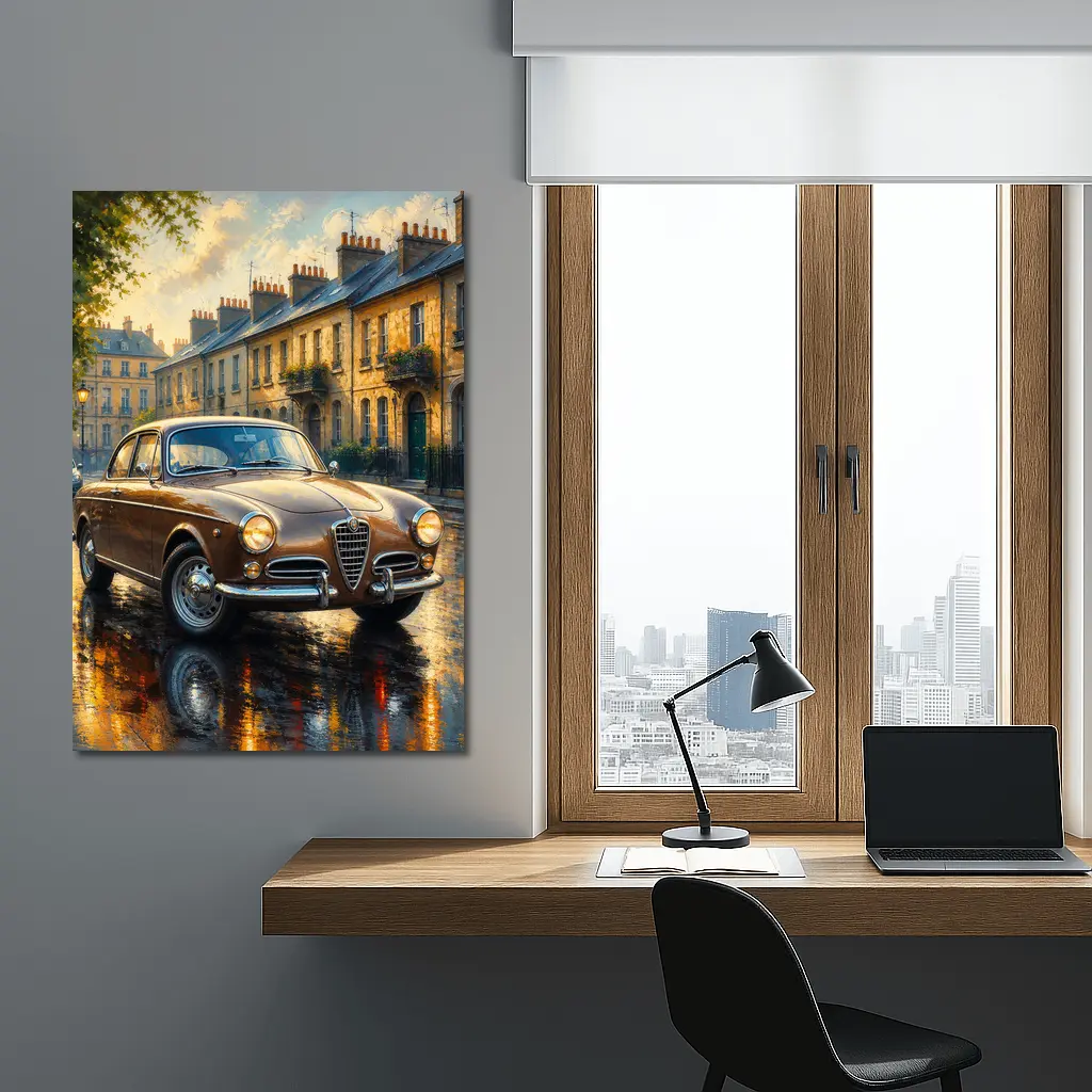 Alfa Romeo Giulietta Classic Wet Street Scene – Wall Art