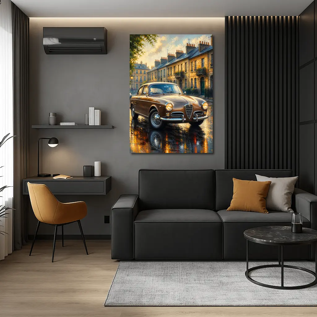 Alfa Romeo Giulietta Classic Wet Street Scene – Wall Art