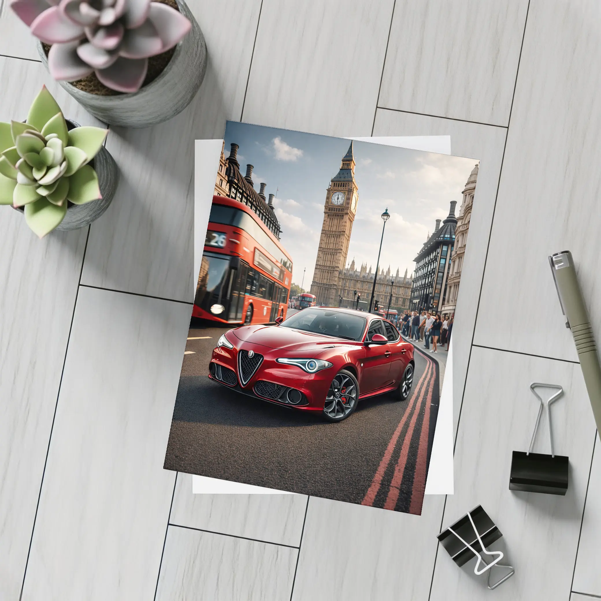 Alfa Romeo Giulia Red London Big Ben – Postcards