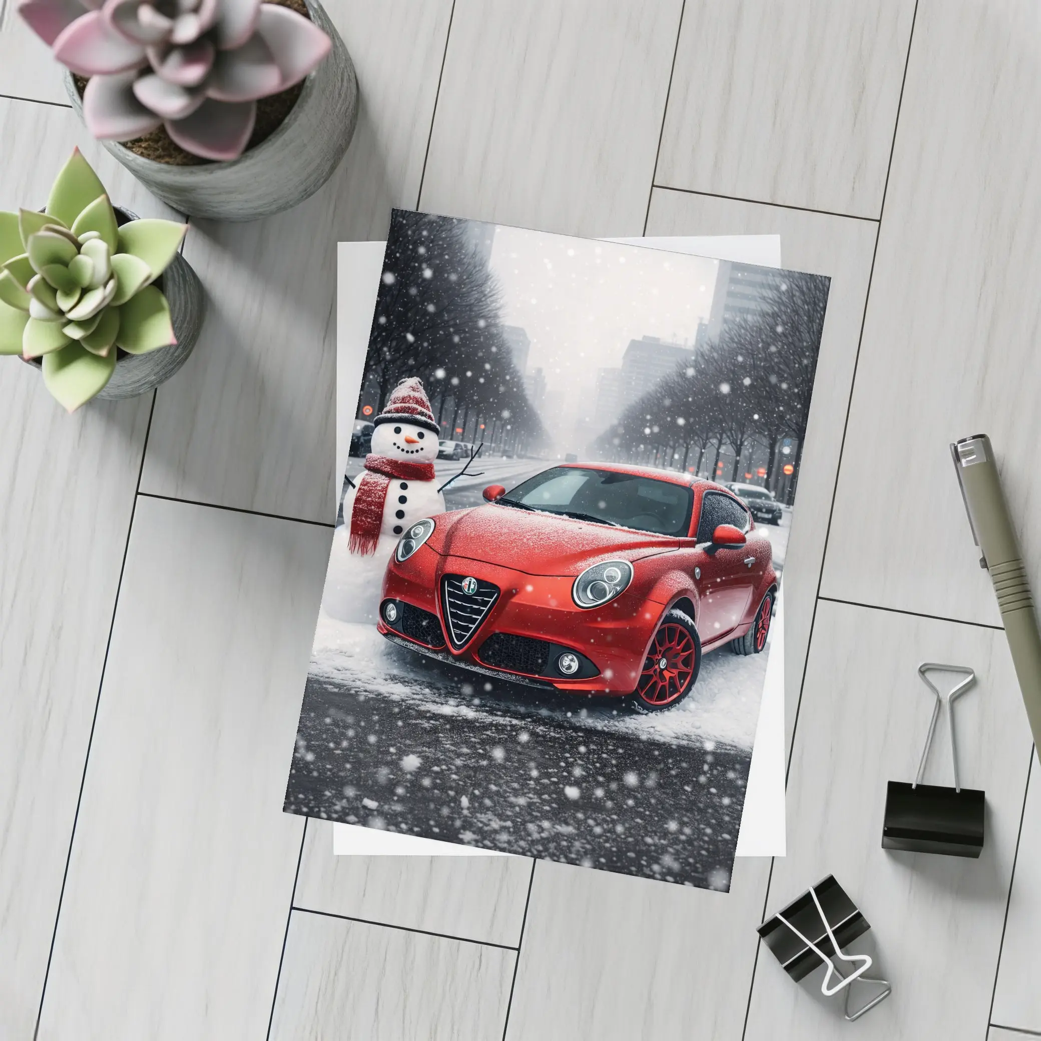 Alfa Romeo MiTo Red Car Winter Snow – Postcards