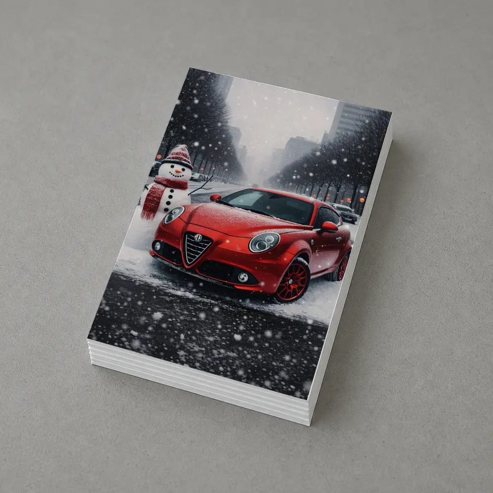 Alfa Romeo MiTo Red Car Winter Snow – Postcards