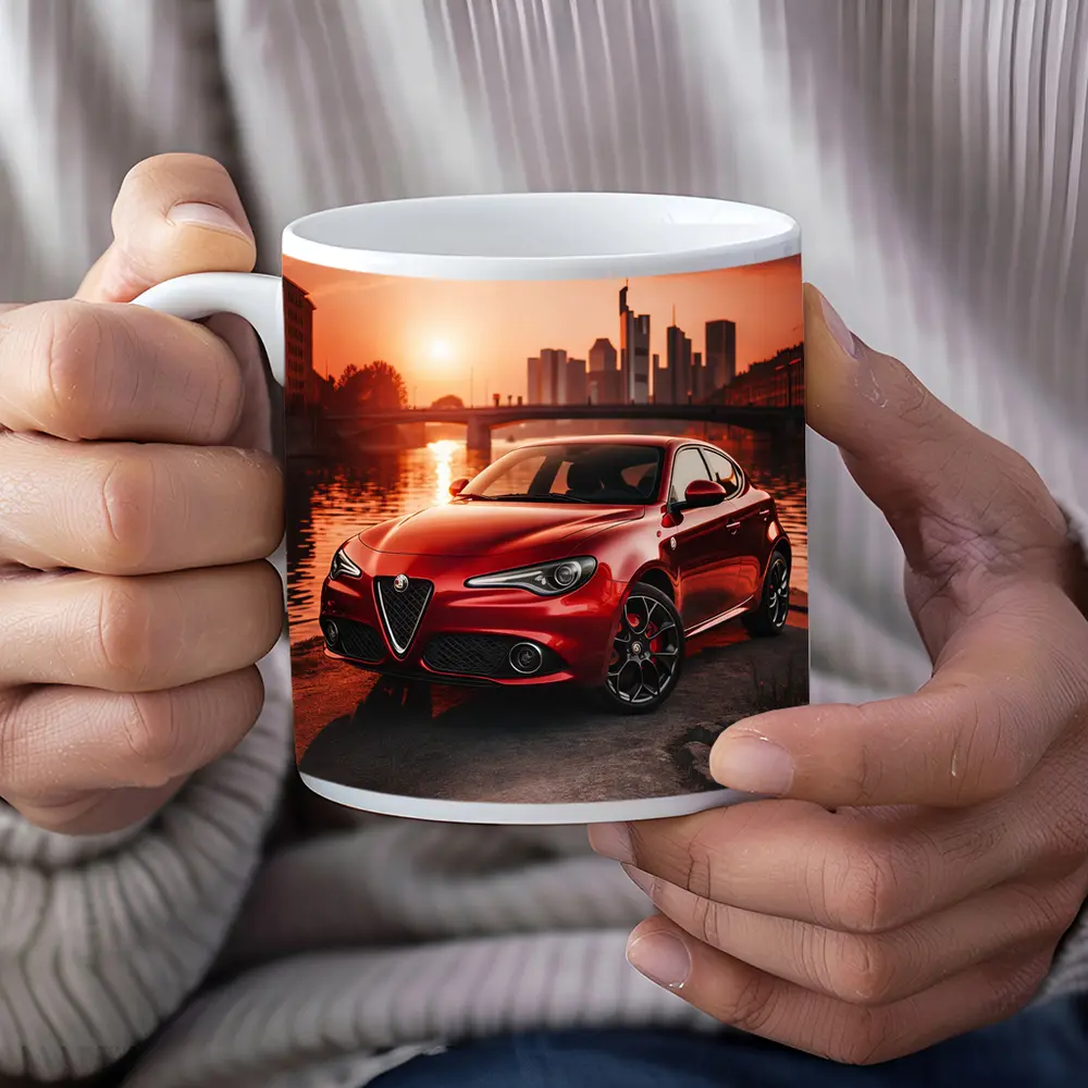 Alfa Romeo Giulia Red Sunset City Waterfront – Mugs